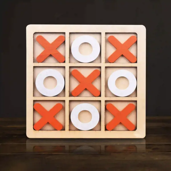 XOX Wooden Game for Kids & Adults / Wooden Puzzle Board | XOX Tic Tac Toe ( Orange & White ) - Image 2