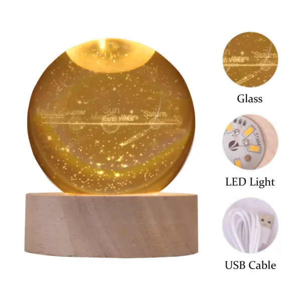 Astronomy Crystal Ball / Wooden Base with LED Light - Image 2