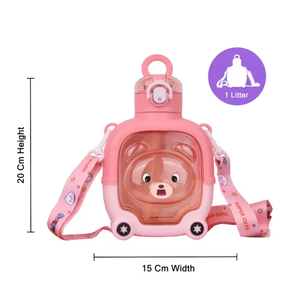 Teddy Bear Water Bottle (Pink) Childrens Water Bottle - Image 3