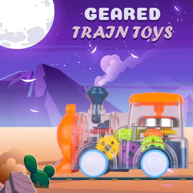 gear train toys, transparent gear light train, electric transparent gear train, transparent gear train, children's train toys, kids electronic toys, children's electronic toys
