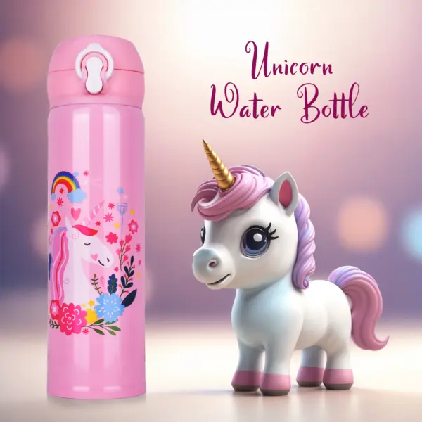 Pink Unicorn Water Bottle | Kids Water Bottle for School - Image 4
