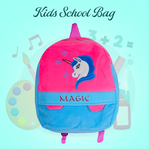 Unicorn Bag for School | Velvet Pink Color School Bag - Image 4